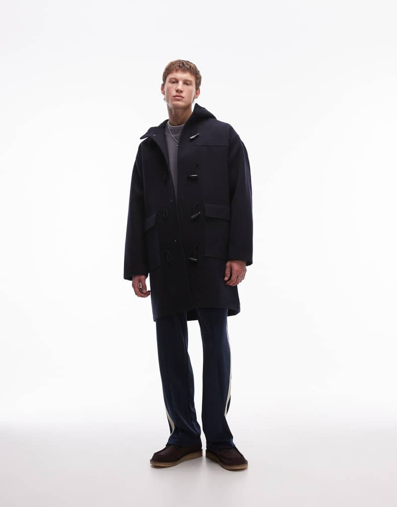 Topman duffle coat in navy TOPMAN