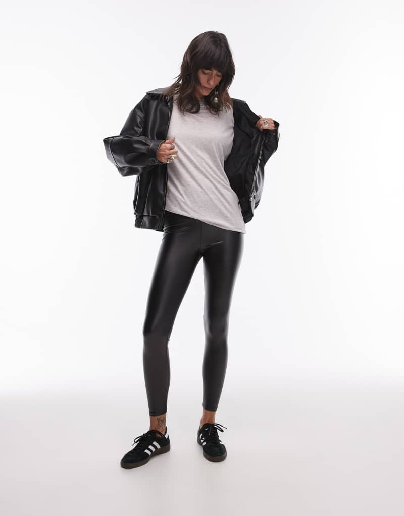 Topshop faux leather leggings in black TOPSHOP