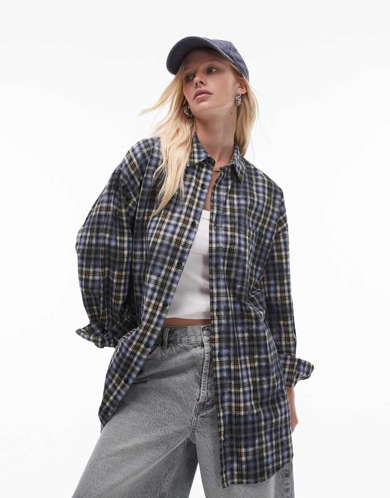 Topshop oversized shirt in blue check TOPSHOP