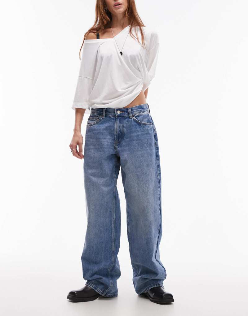 Topshop Cinch jean in mid blue TOPSHOP