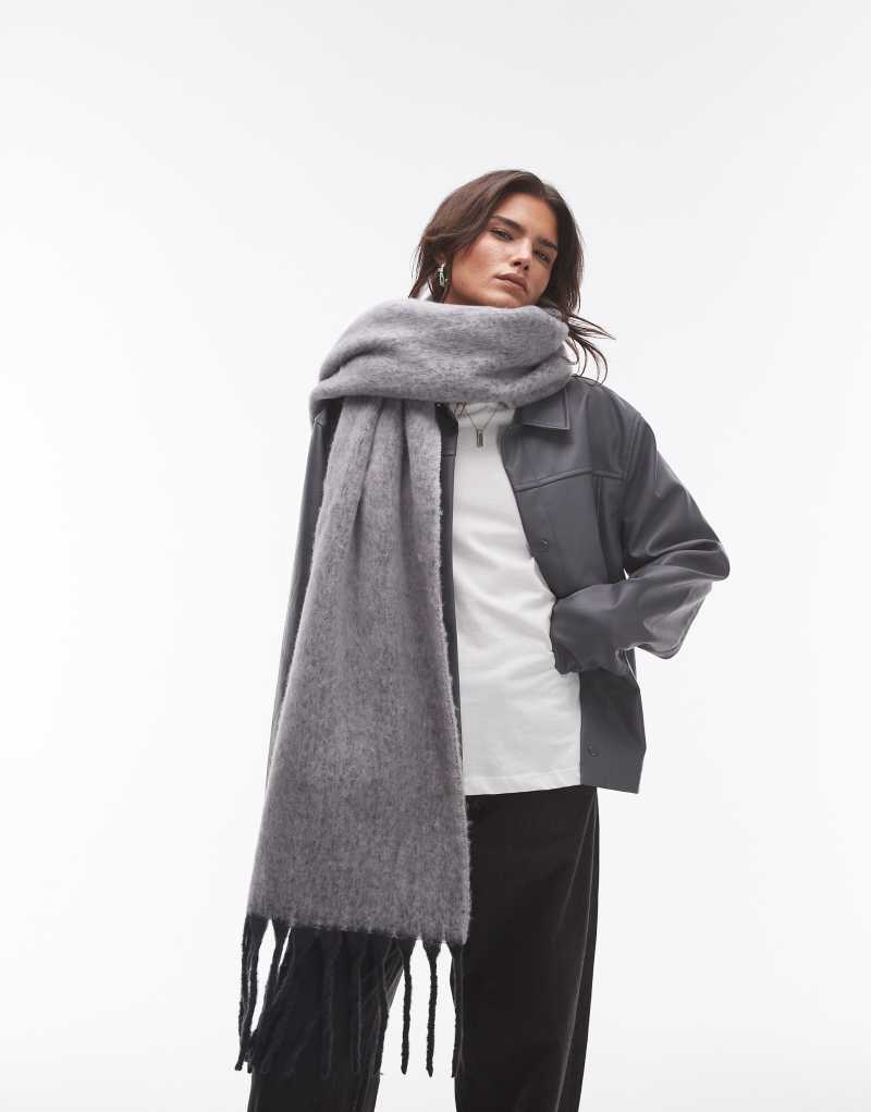 Topshop Sydney blanket scarf in gray heather TOPSHOP