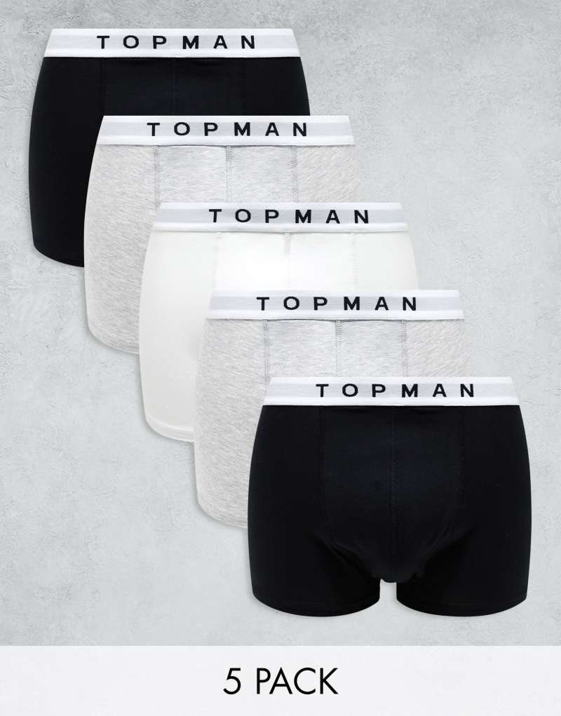 Мужские Боксеры TOPMAN Комплект из 5 штук черного, серого и белого цвета с белыми поясами TOPMAN