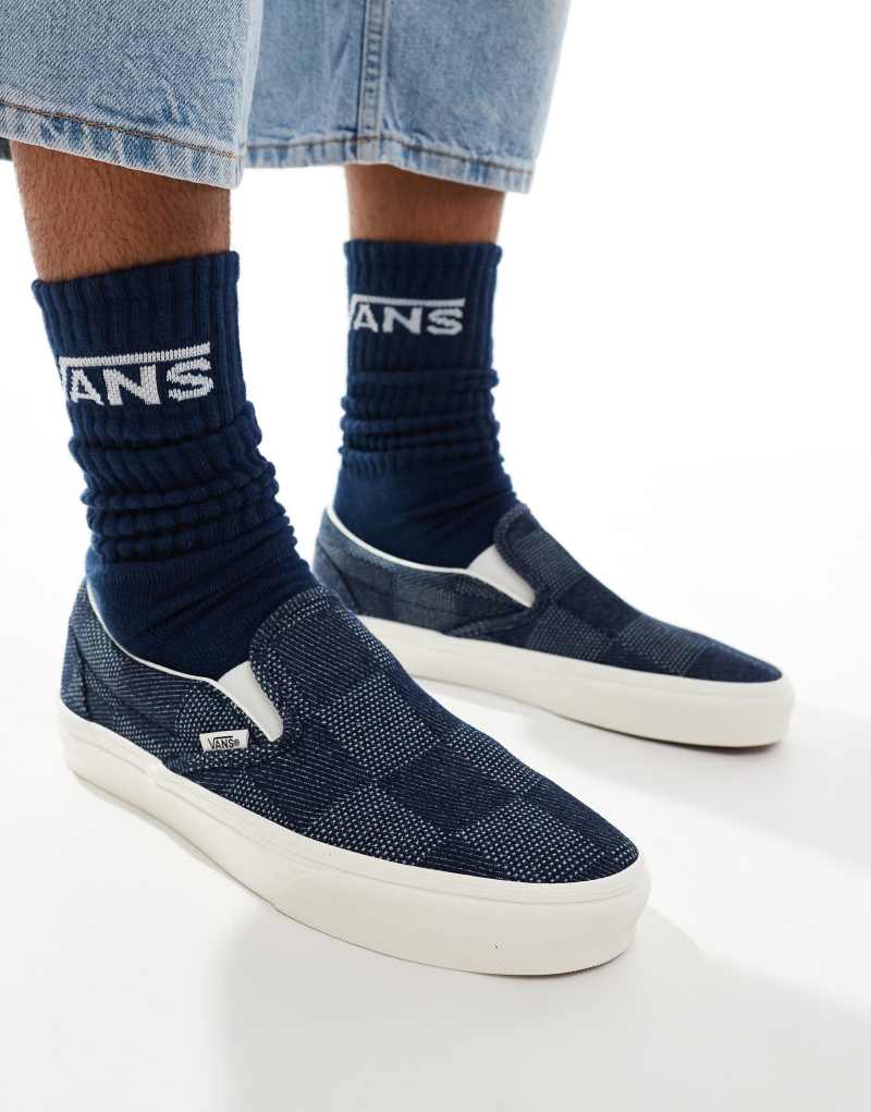 Мужские Повседневные кроссовки Vans Classic Slip-On в клетку на джинсовом фоне Vans