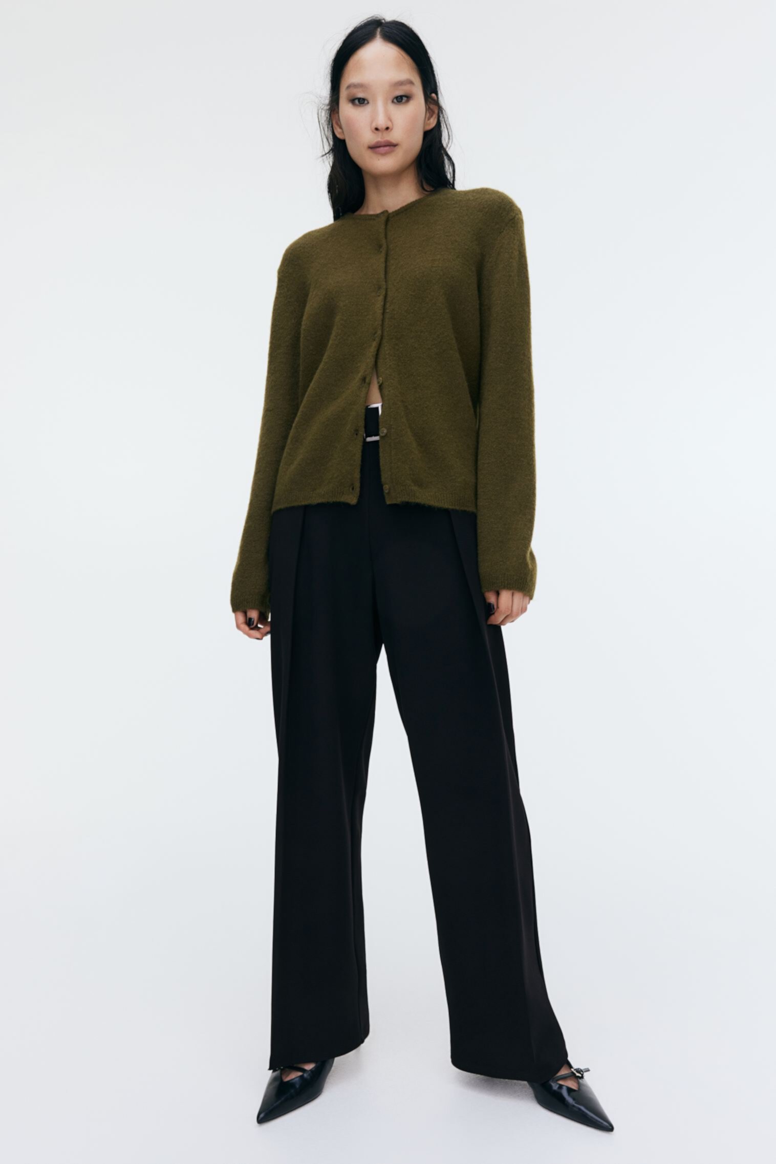 Женские Классические брюки H&M Wide Pants with Belt Detail H&M