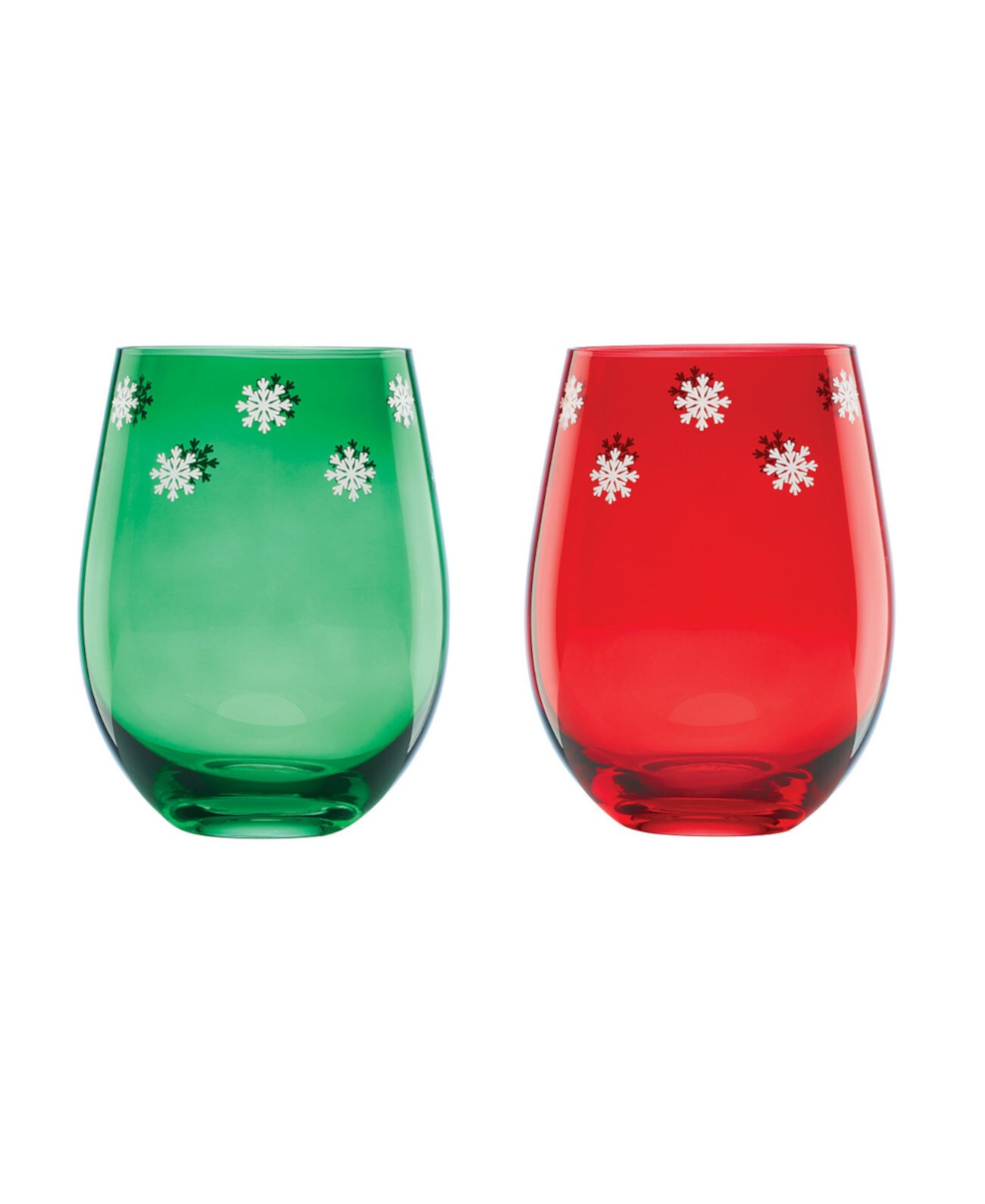 18 Oz Red Green Stemless Wine Glasses, Set of 2 Cambridge