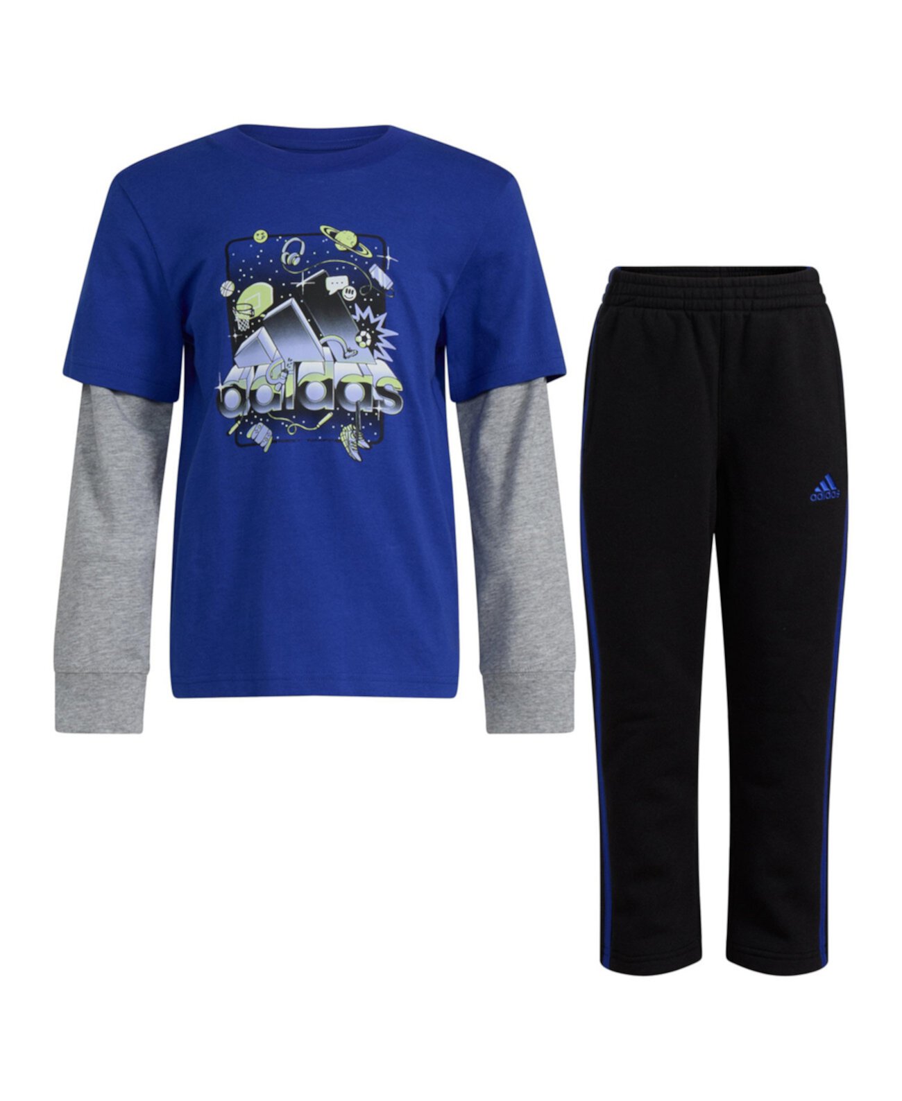 Детский Комплект Одежды Adidas Little and Toddler Boys Graphic Layered Cotton Tee and Pant Adidas