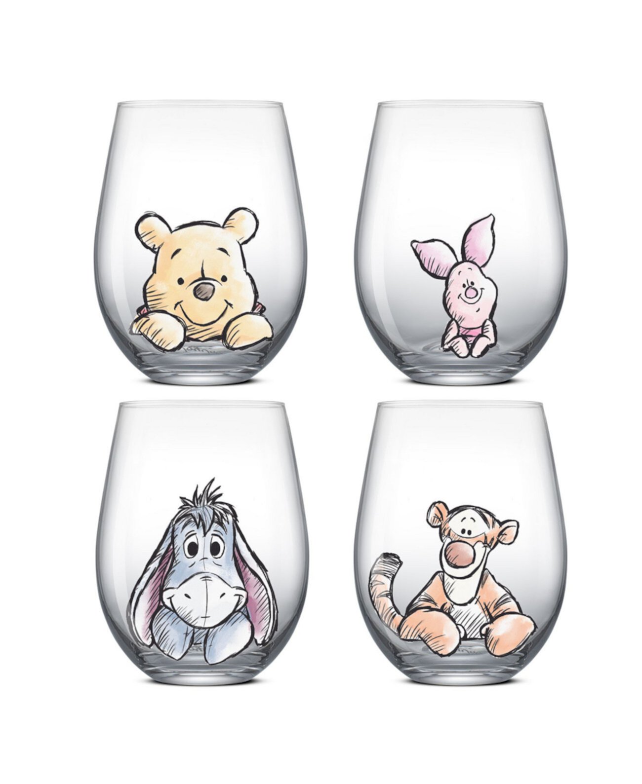 Disney Winnie Pooh Exploring Classic Stemless Wine Glasses, Set of 4 JoyJolt