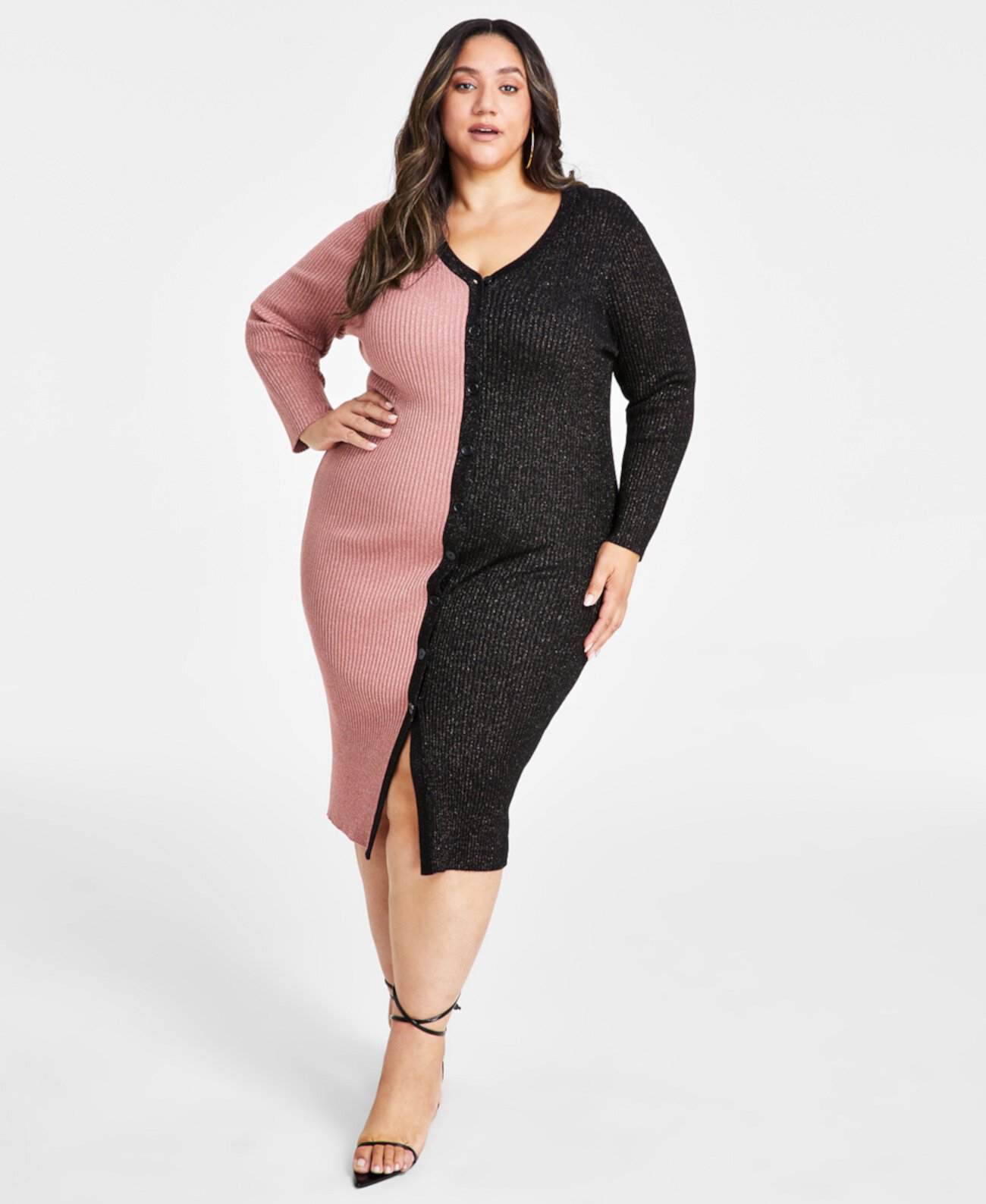 Женское Платье Nina Parker Trendy Plus Size Ribbed Button-Front Nina Parker