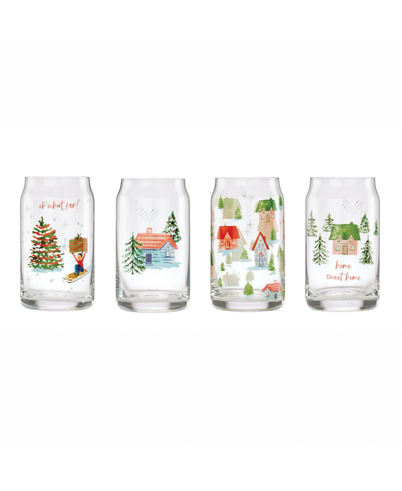 16 Oz Oh What Fun Beer Can Cocktail Glasses. Set of 4 Cambridge