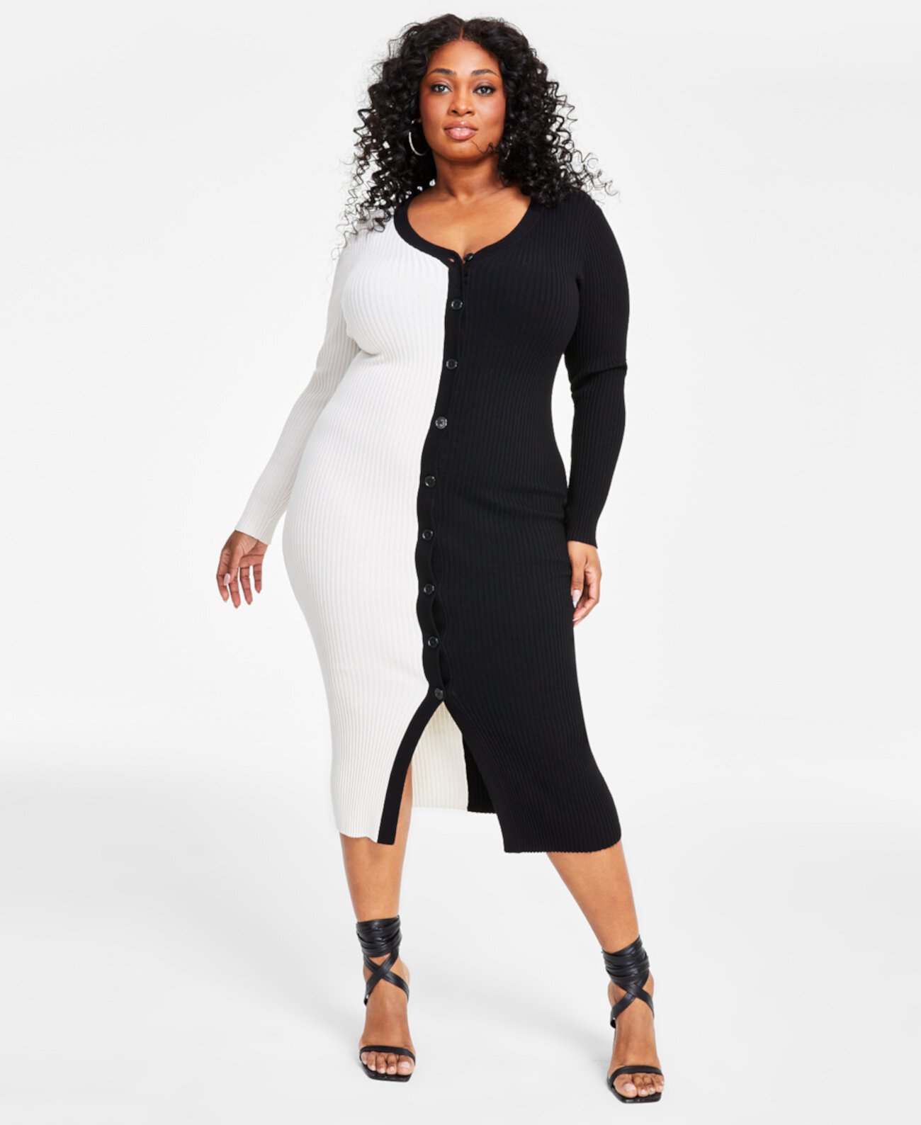 Женское Платье Nina Parker Trendy Plus Size Ribbed Button-Front Nina Parker