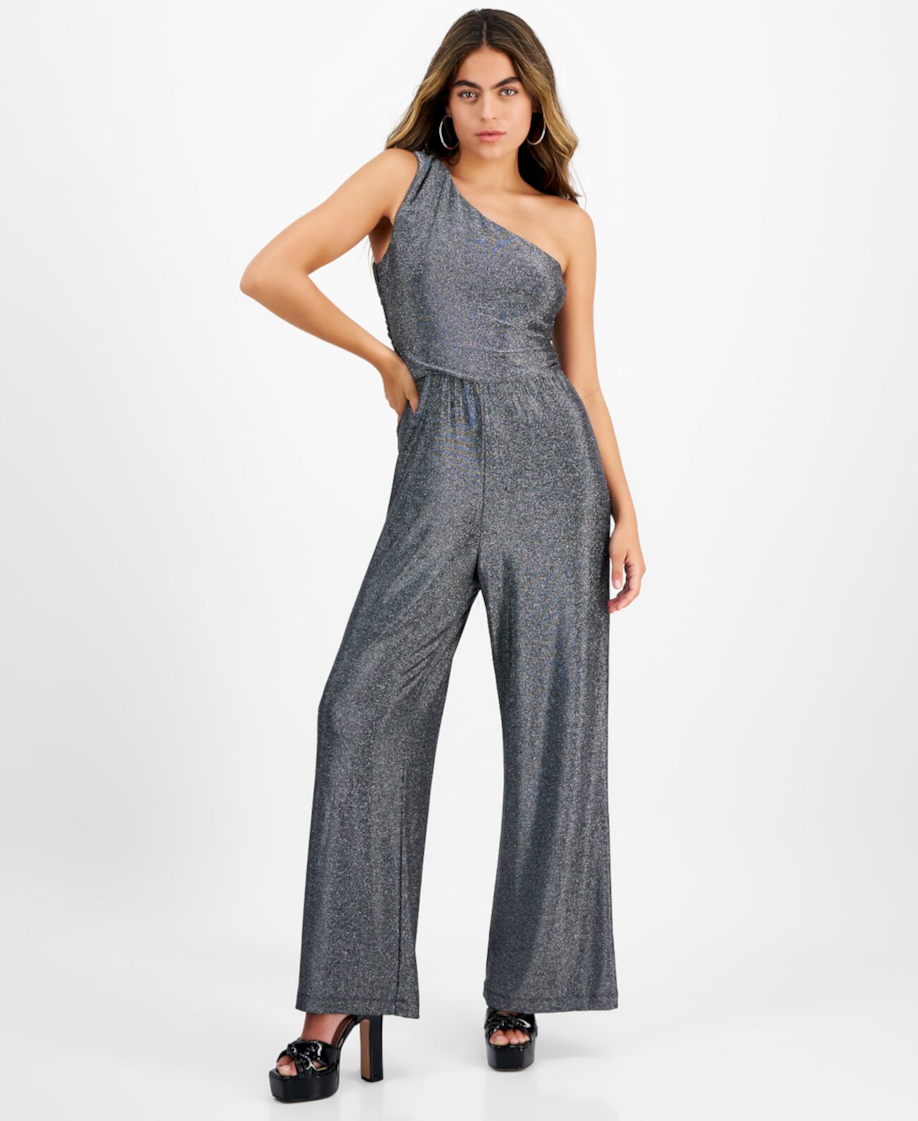 Petite Sparkle-Knit One-Shoulder Jumpsuit, Created for Macy's Bar III