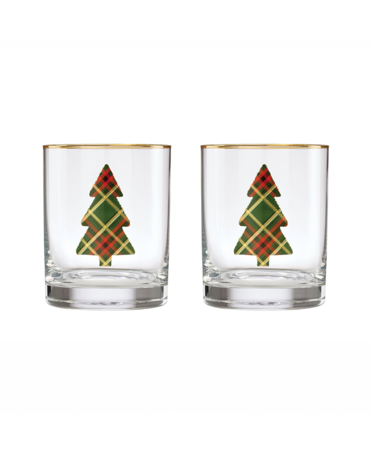 13 Oz Plaid Evergreen Tree Dof Glasses, Set of 2 Cambridge