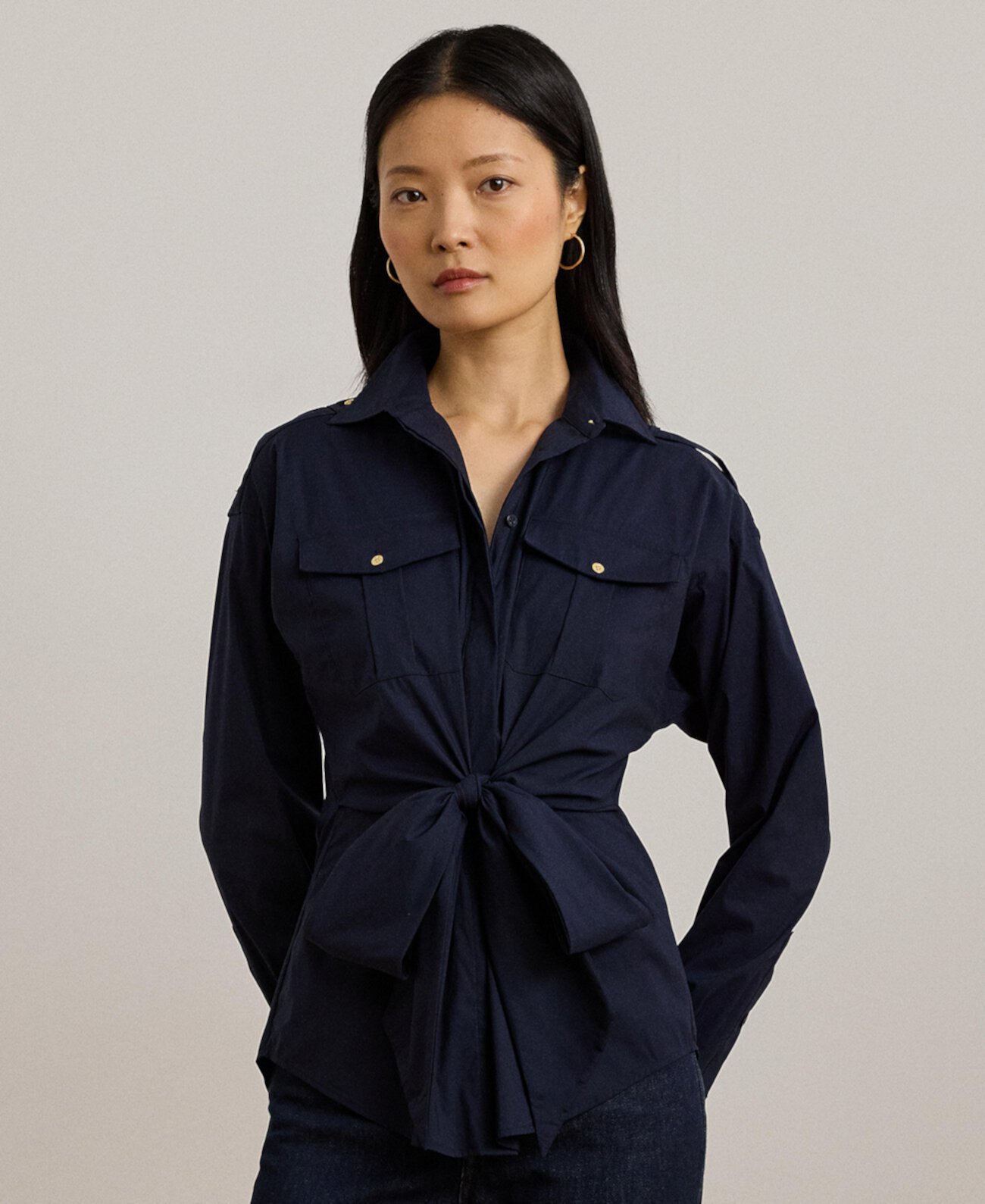 Women's Tie-Front Cotton-Blend Shirt LAUREN Ralph Lauren