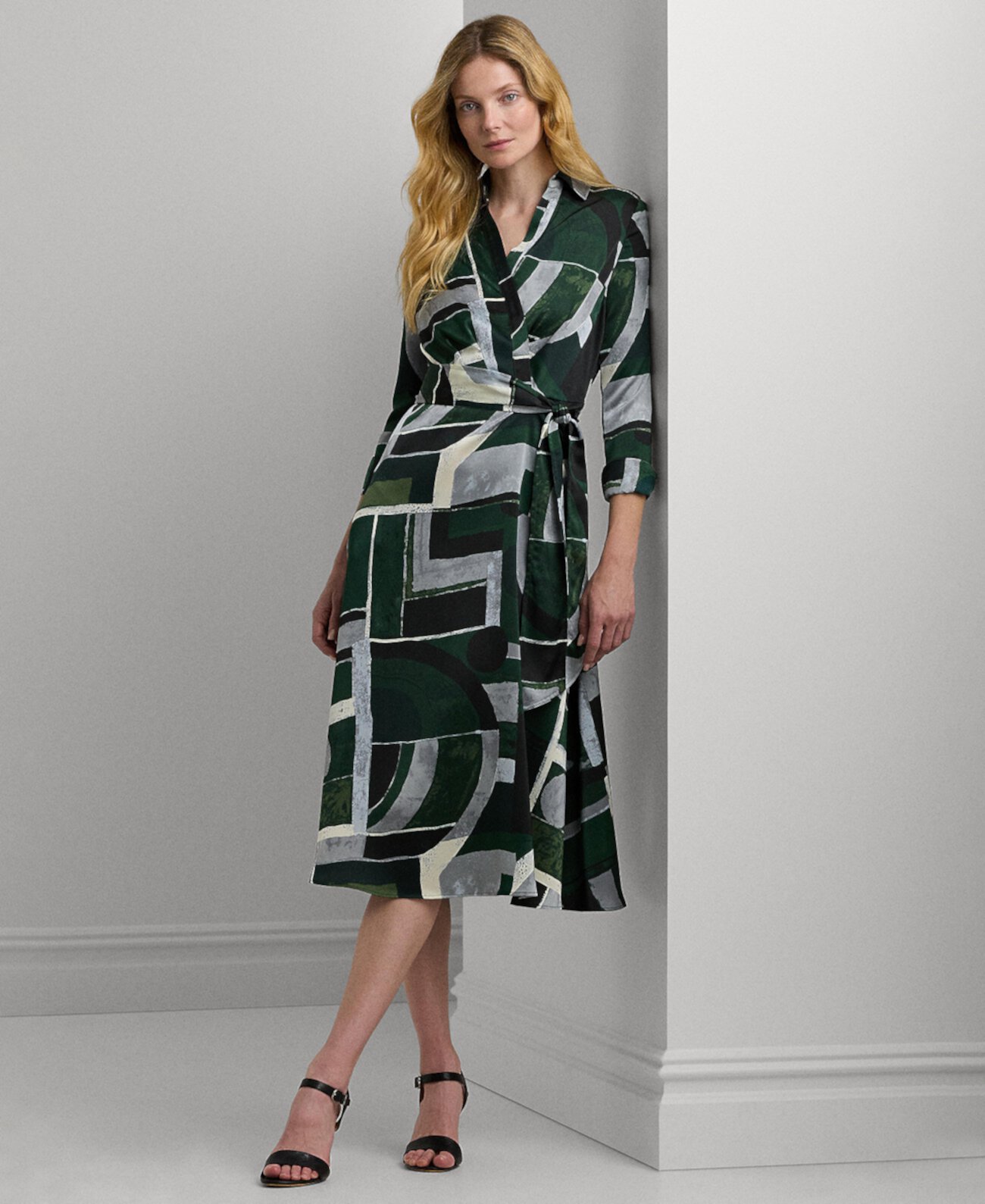 Женское Платье LAUREN Ralph Lauren Гeo-Print Satin Charmeuse Midi LAUREN Ralph Lauren