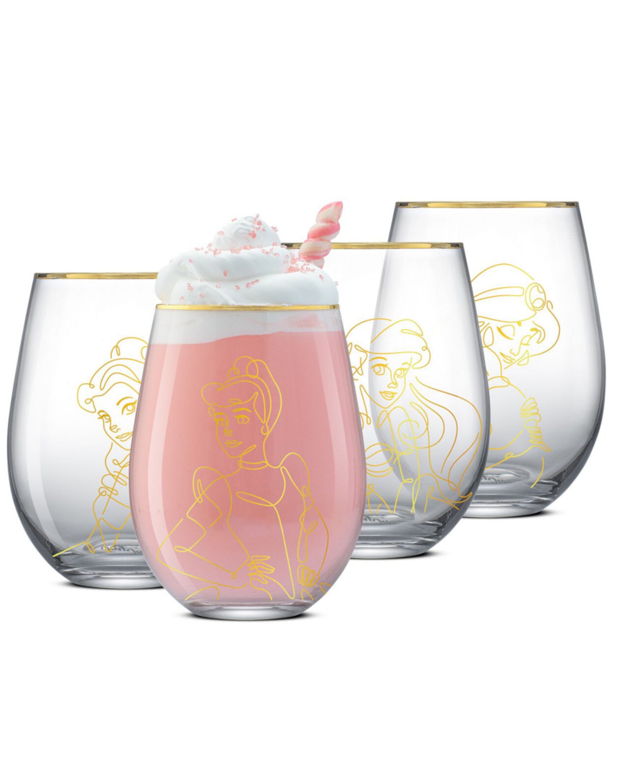 Disney Princess Sketch Stemless Wine Glasses, Set of 4 JoyJolt