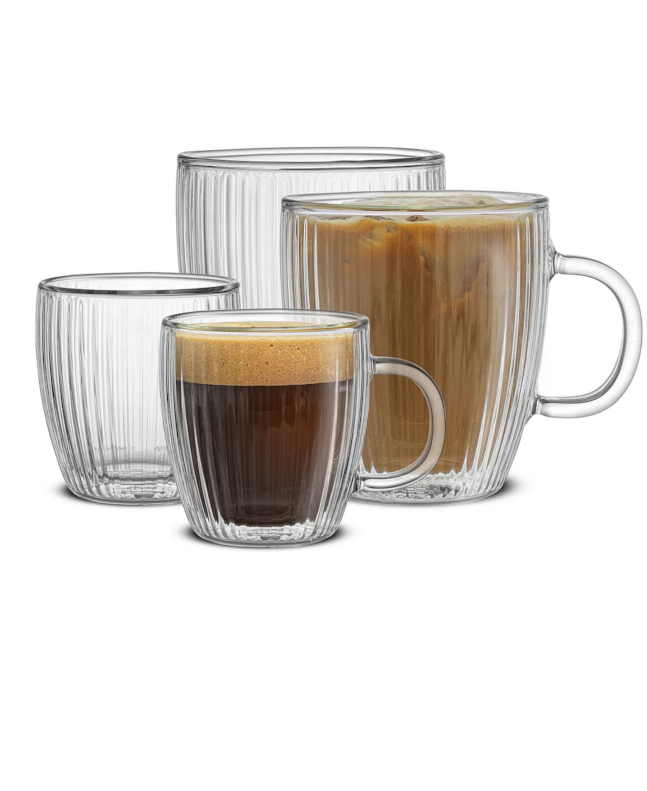 Fluted Savor Double Wall Espresso Coffee Glasses, Set of 4 JoyJolt