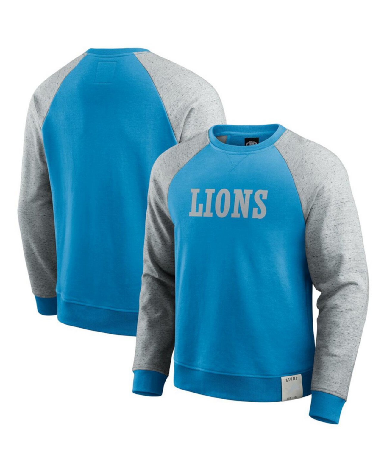 Men's Blue/Heather Gray Detroit Lions Colorblock Pullover Sweatshirt Fanatics