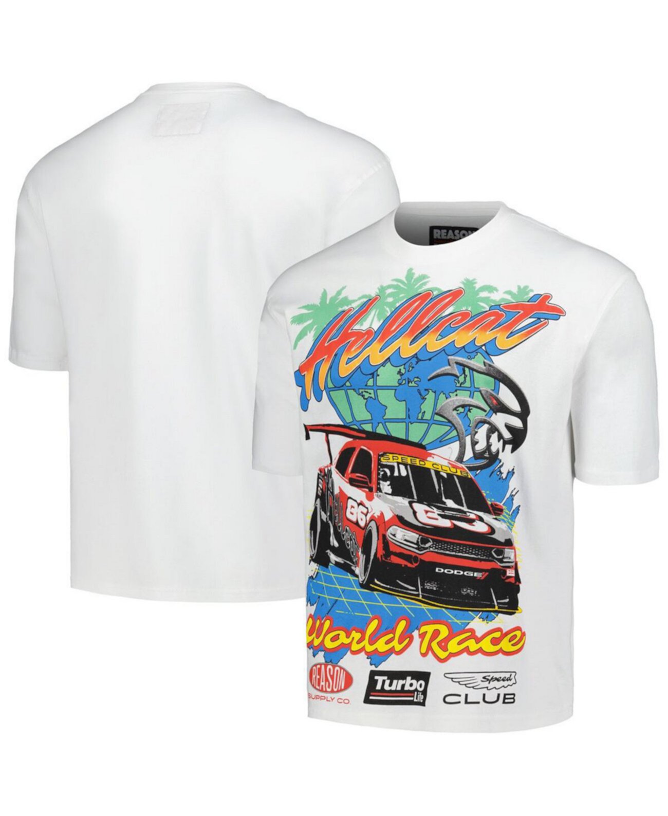 Мужская и Женская Джерси Reason Dodge Hellcat Racing Graphic Box T-Shirt Reason