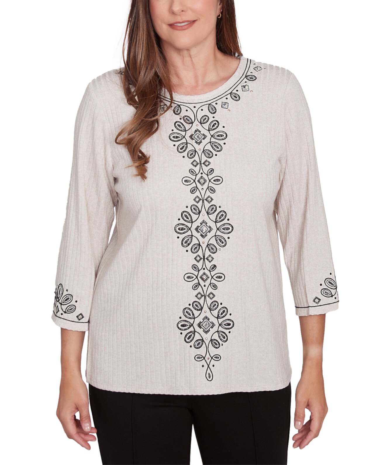 Женская Блузка Alfred Dunner Petite Romancing The Stone Embroidered Medallion Top Alfred Dunner