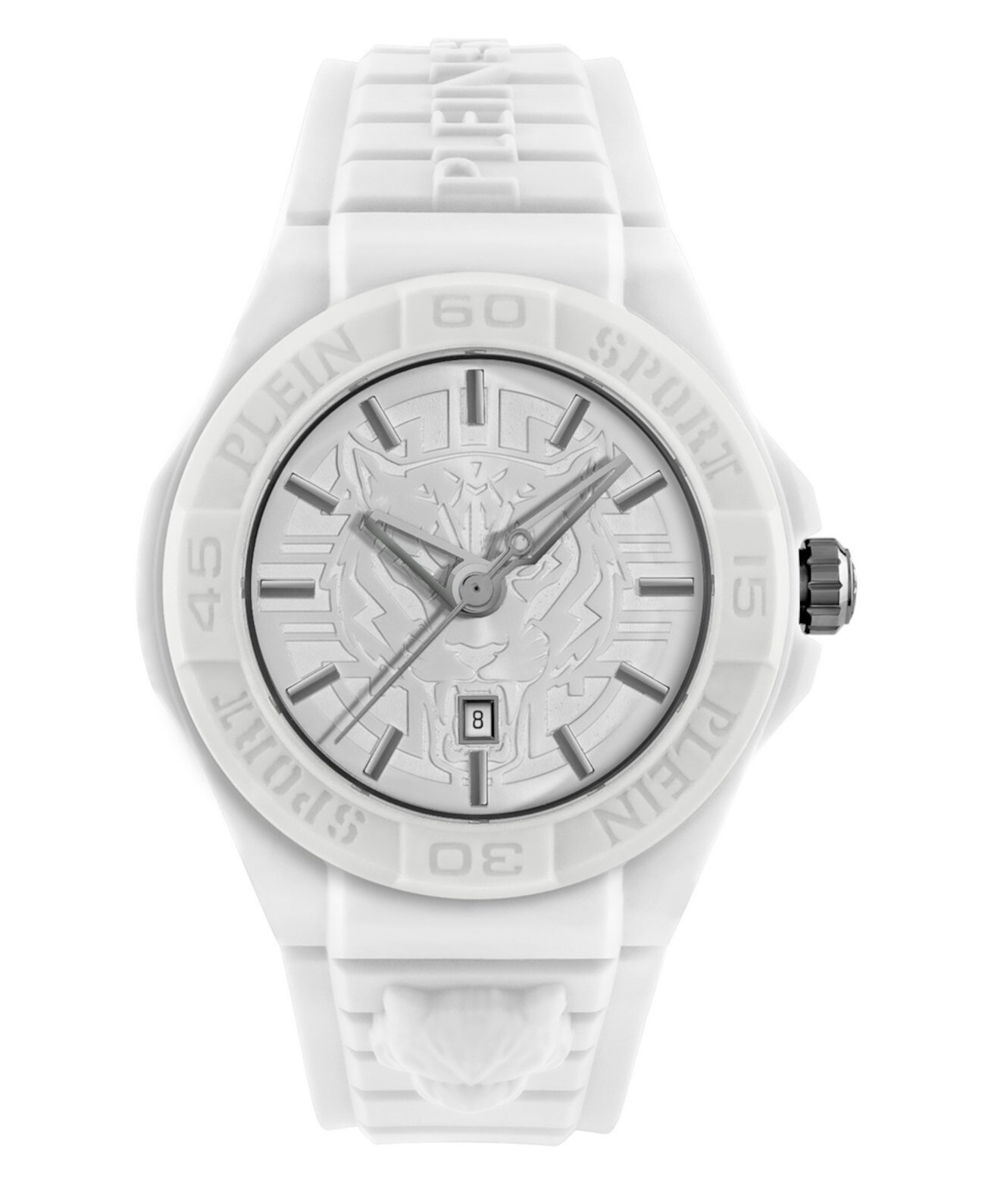 Кварцевые часы Plein Sport Men's New Fearless 46mm с белым силиконовым ремешком Plein Sport