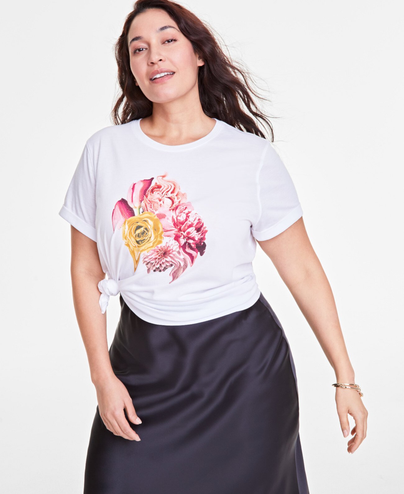 Женская Футболка On 34th Trendy Plus Size Warped Flowers Graphic-Print On 34th