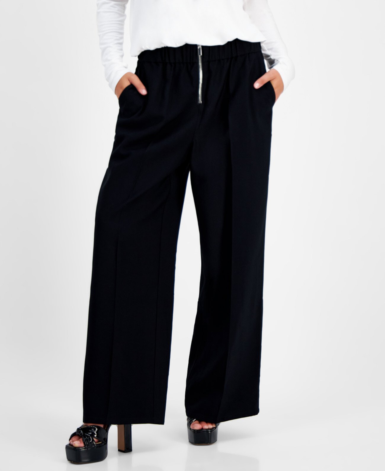 Женские Повседневные брюки Bar III Petite Zip-Front High Rise Wide-Leg Pants Bar III