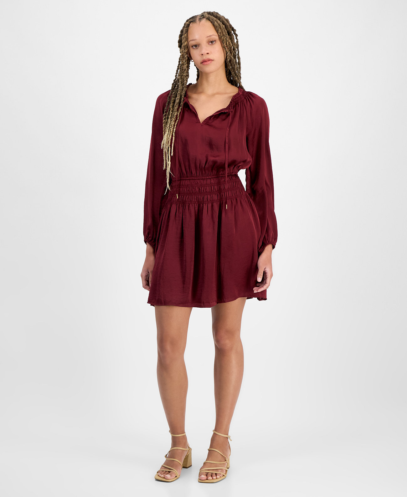 Women's Satin Smocked-Trim Mini Dress Lucky Brand