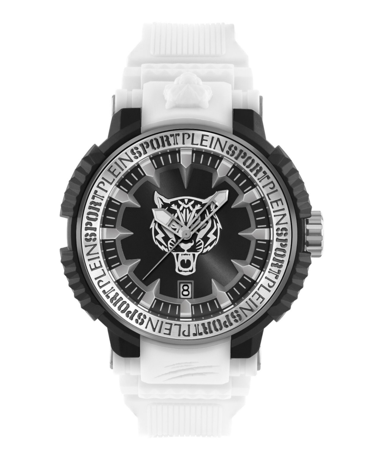 Кварцевые часы Plein Sport Tiger Power 3 Hand Date Quartz с белым силиконовым ремешком 45mm Plein Sport