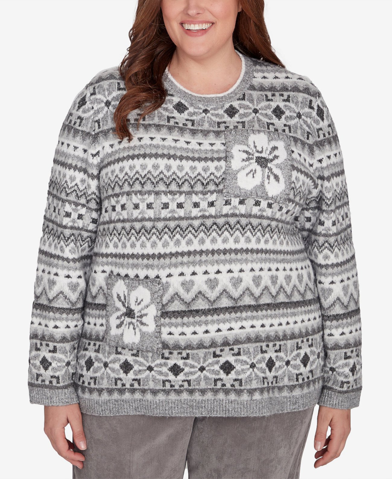 Женский Свитер Alfred Dunner Plus Size Copenhagen Fair Isle Biadere Patch Alfred Dunner