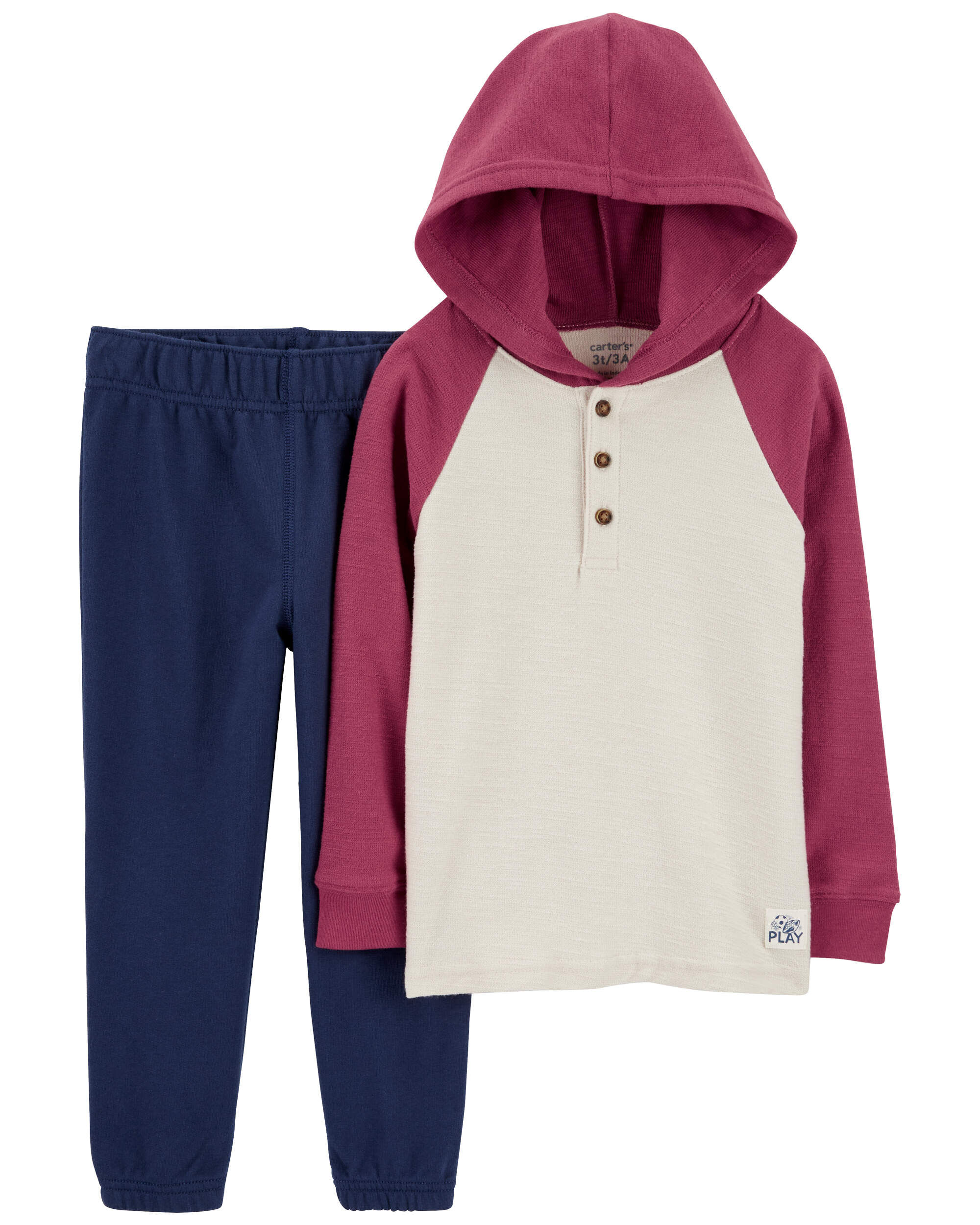 Детский Комплект Одежды Carter's Baby 2-Piece Hooded Henley Tee & Pull-On Pant Set Carter's