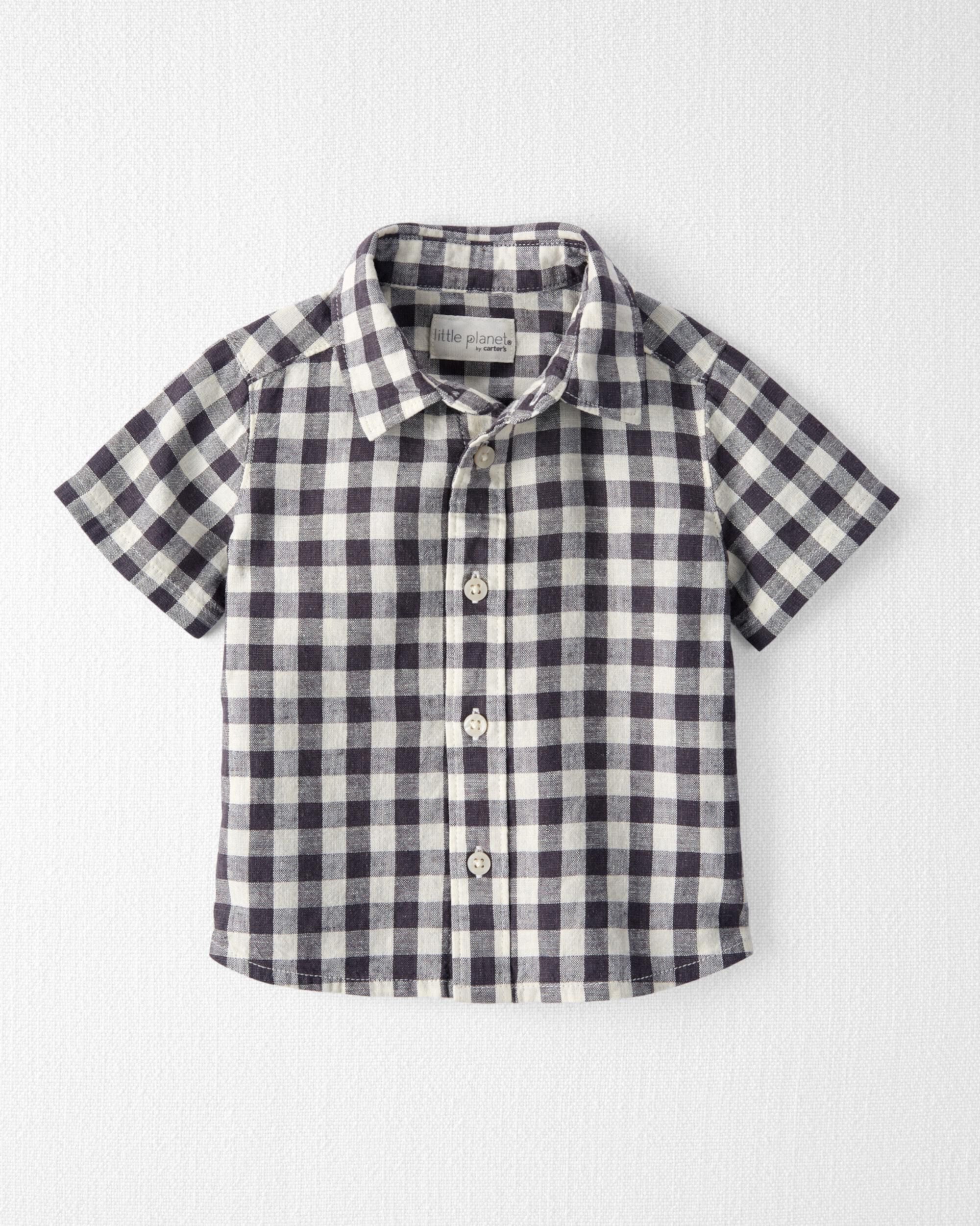 Детская Футболка Carter's Baby Gingham Button-Front Shirt Made With Linen Carter's