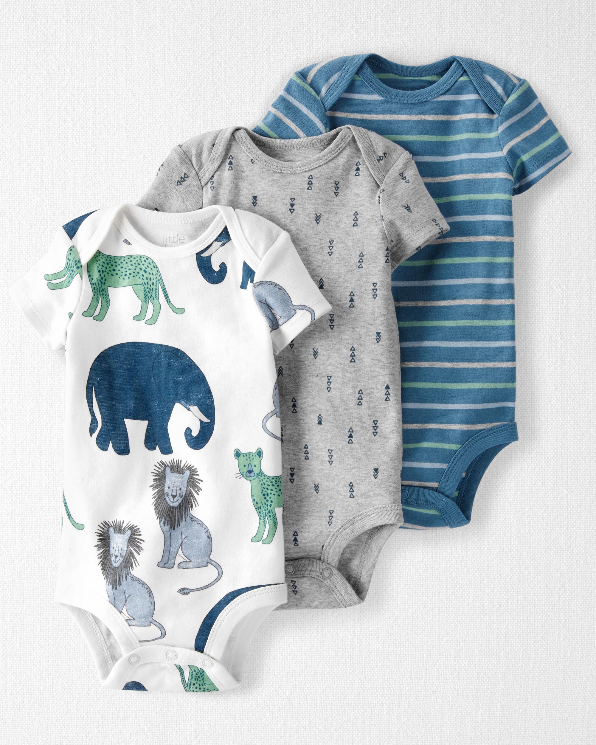 Детские Боди Carter's Organic Cotton Rib 3-Pack Wildlife & Striped Carter's