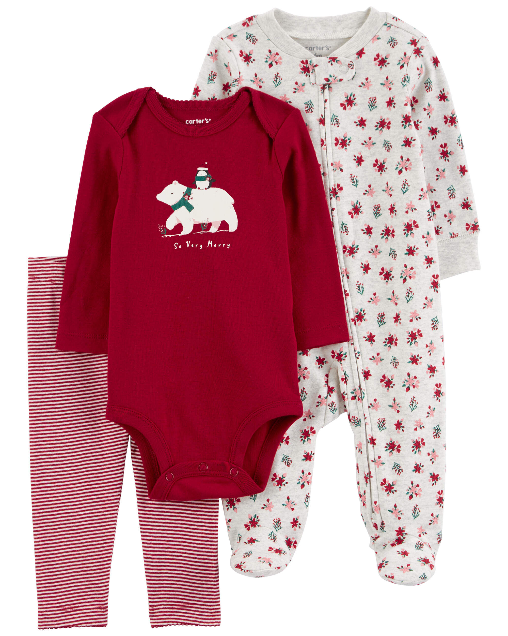 Детские Комплекты Одежды Carter's Baby Red Floral 3-Piece Sleep and Play Set Carter's