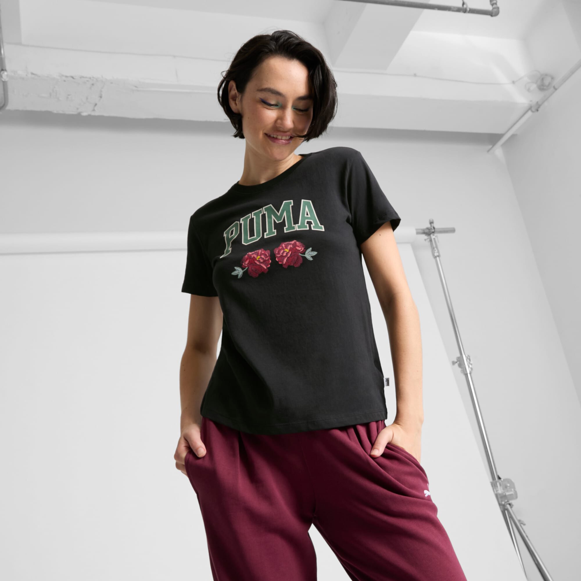 Floral Faux Embroidery Women's Tee PUMA