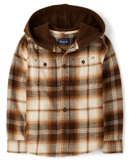 Boys Plaid Flannel Hooded Top The Children`s Place