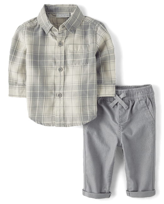 Baby Boys Dad And Me Plaid 2-Piece Outfit Set The Children`s Place