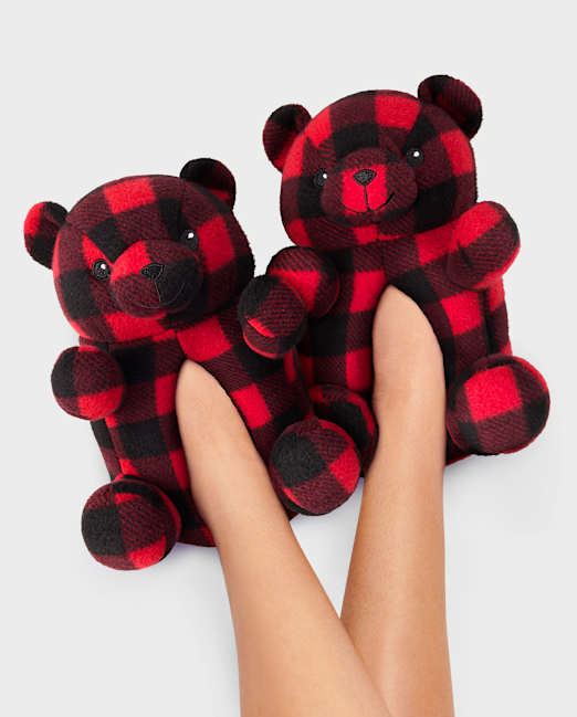 Unisex Kids Matching Family Buffalo Plaid Bear Slippers The Children`s Place