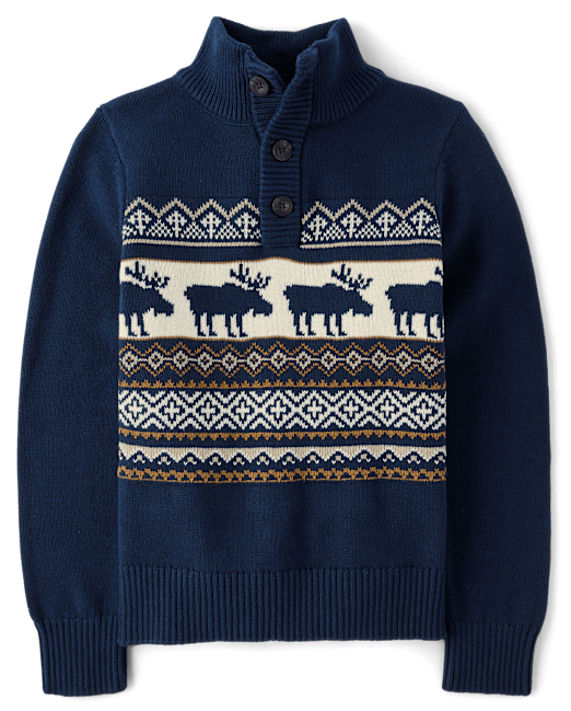 Boys Moose Fairisle Mock Neck Sweater The Children`s Place