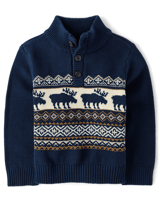 Baby And Toddler Boys Moose Fairisle Mock Neck Sweater The Children`s Place