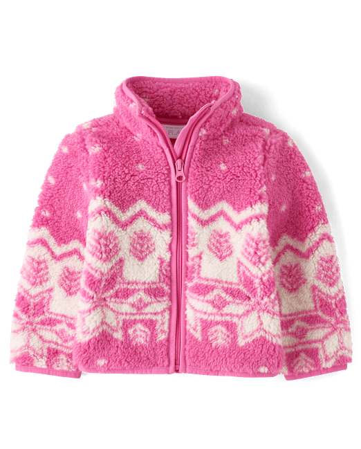 Toddler Girls Print Sherpa Zip Up Jacket The Children`s Place