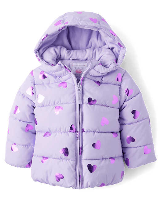 Toddler Girls Foil Heart Quilted Puffer Jacket The Children`s Place