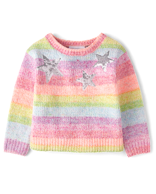 Toddler Girls Sequin Star Rainbow Chenille Sweater The Children`s Place