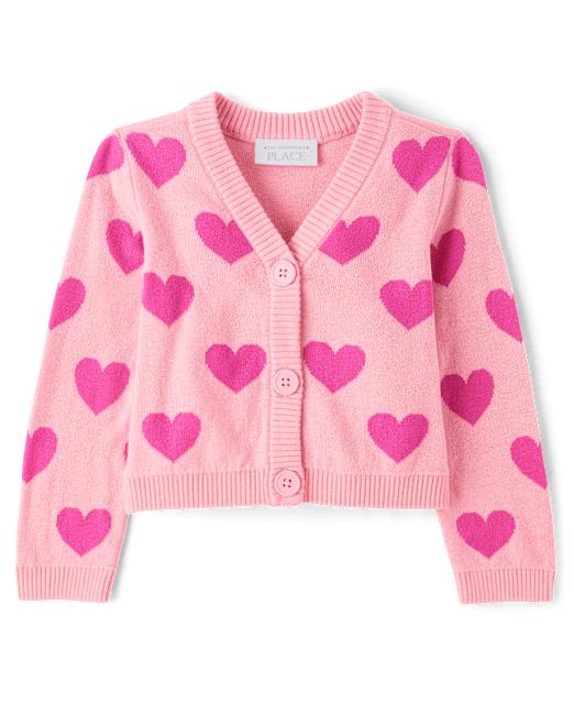 Toddler Girls Intarsia Heart Cardigan The Children`s Place