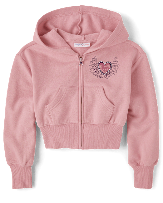 Tween Girls Heart Fleece Cropped Zip Up Hoodie The Children`s Place