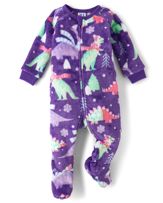 Baby And Toddler Girls Dino Fleece Footed One Piece Pajamas The Children`s Place