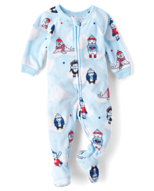 Baby And Toddler Boys Winter Animal Microfleece Footed One Piece Pajamas The Children`s Place