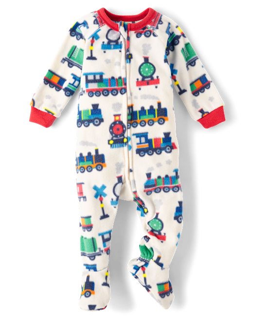 Baby And Toddler Boys Train Microfleece Footed One Piece Pajamas The Children`s Place