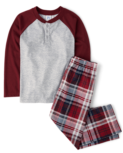 Boys Plaid Henley Pajamas The Children`s Place