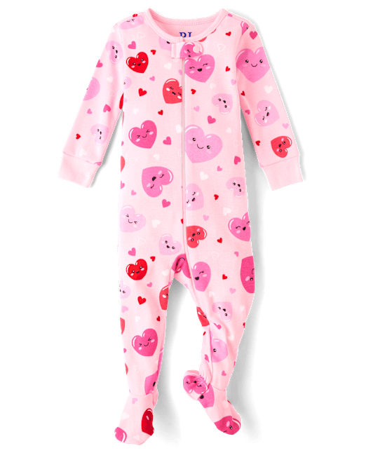 Baby And Toddler Girls Heart Snug Fit Cotton Footed One Piece Pajamas The Children`s Place