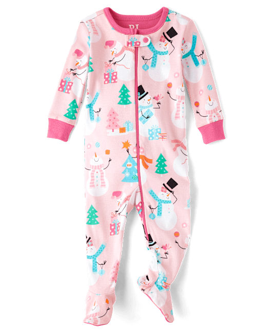 Baby And Toddler Girls Snowman Snug Fit Cotton Footed One Piece Pajamas The Children`s Place